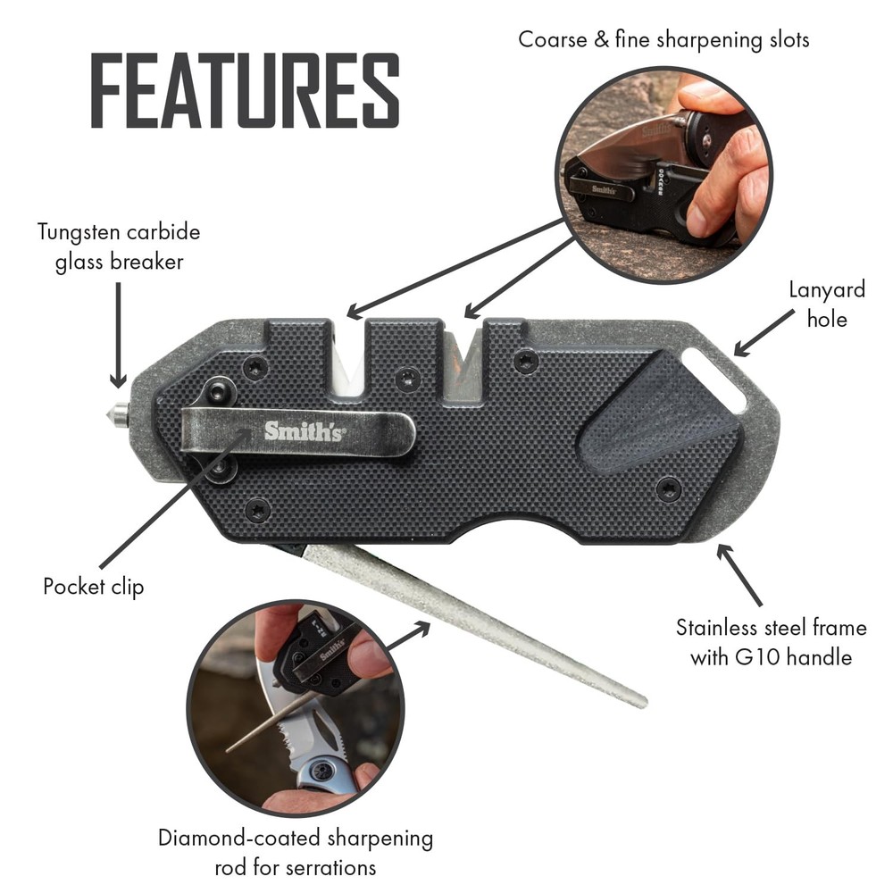 Smith’s 50979 Pocket Pal Tactical Knife Sharpener - Black - 2 Stage Sharpener...