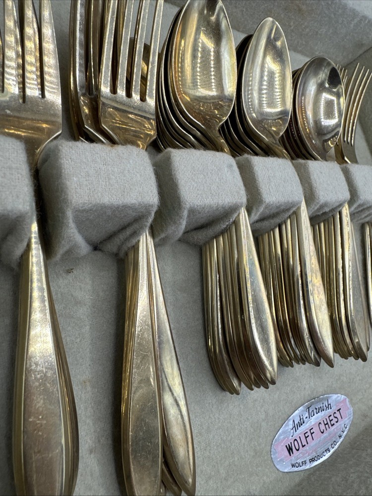 DIRILYTE DIRIGOLD Gold Tone Silverware Flatware 55 pc Box MCM Mid Century