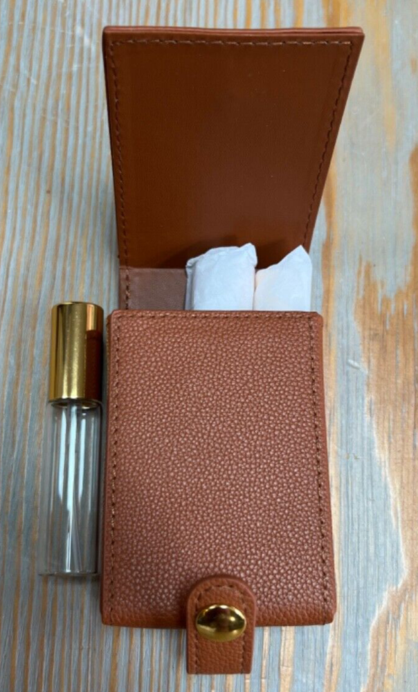 Saks Fifth Avenue Atomizer set 3 refillable perfume vials & brown case NEW