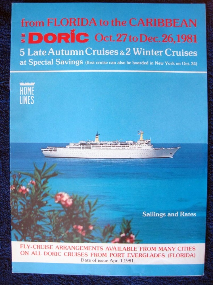 S/S DORIC-- 1981 Caribbean Brochure -- Home Lines