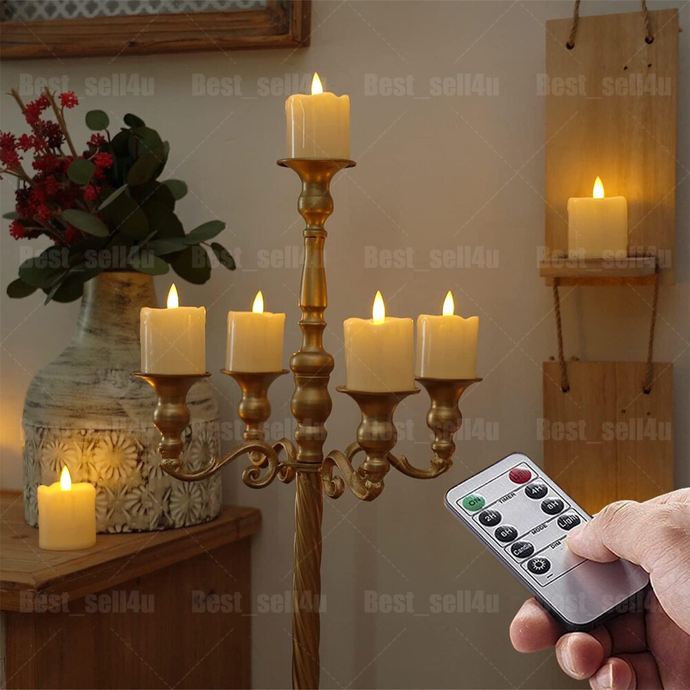 6pcs Flickering Real Wax LED Tea Light Votive Candles with Timer Remote Control