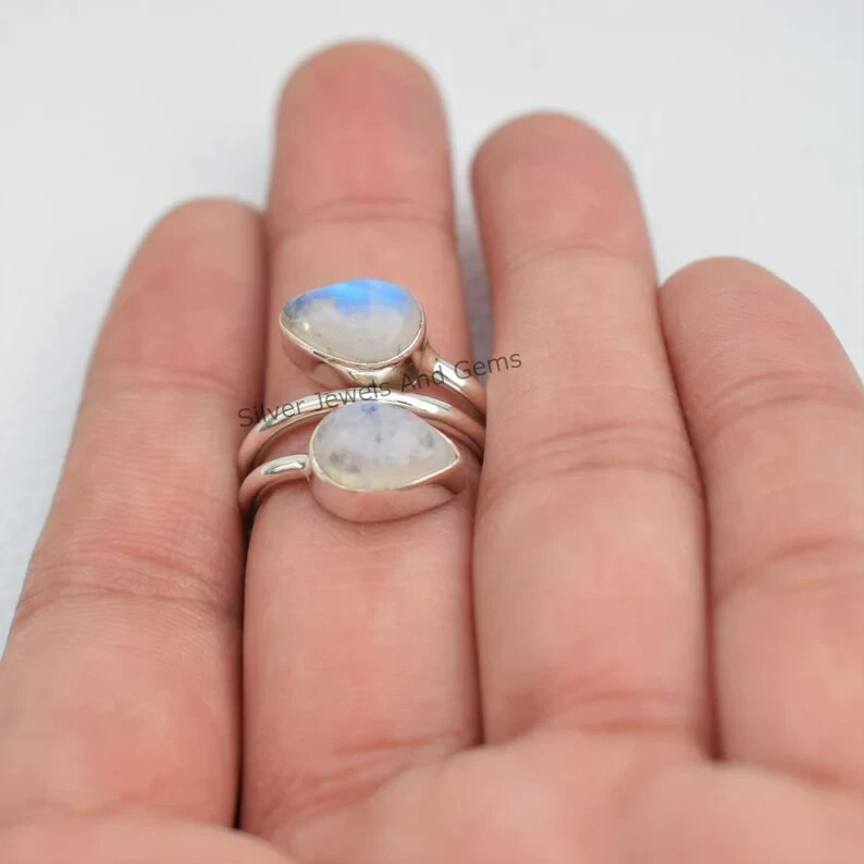 Natural Moonstone Ring 925 Sterling silver Band & Statement Handmade All Size