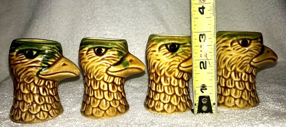 Eagle Head Glazed Ceramic Cups Set of 4