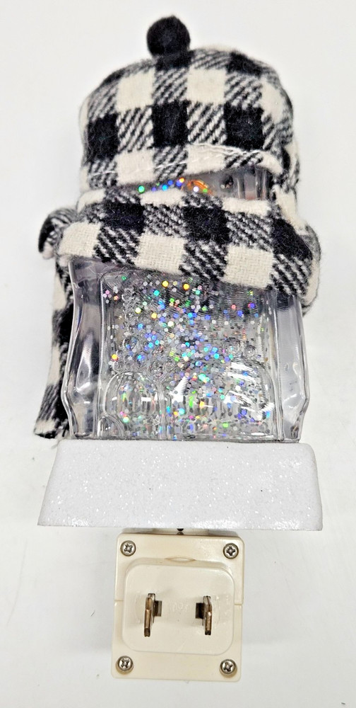 Snowman LED Night Light – Ice Cube Glitter Globe – Hat & Scarf – Swivel Plug