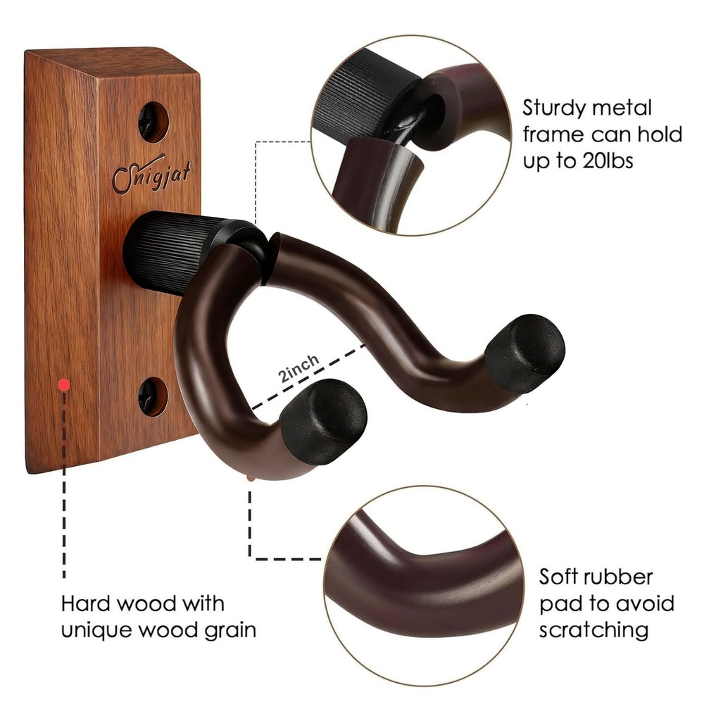 SNIGJAT Guitar Wall Mount 2 Pack, Wood 2 Saddle Brown