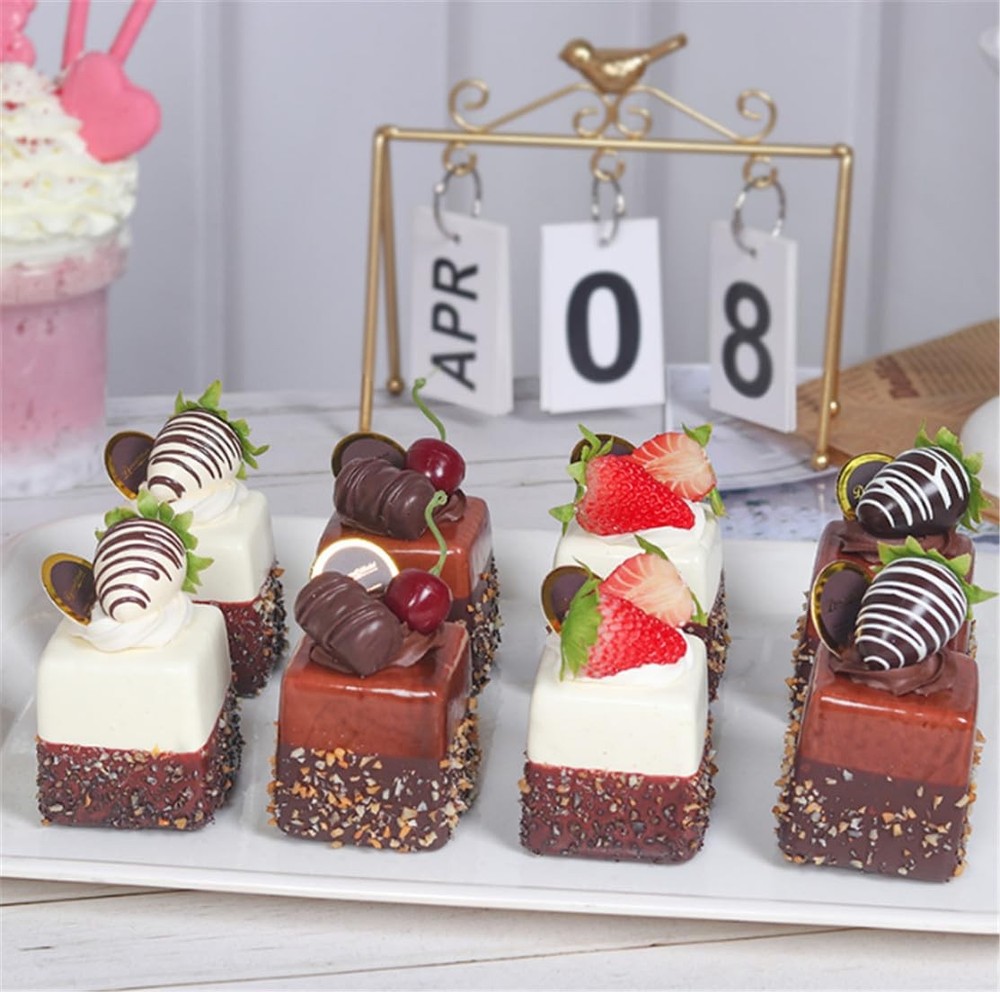 Skyseen 4PCS Artificial Chocolate Fruit Cake Fake Cupcake Model Medium, A