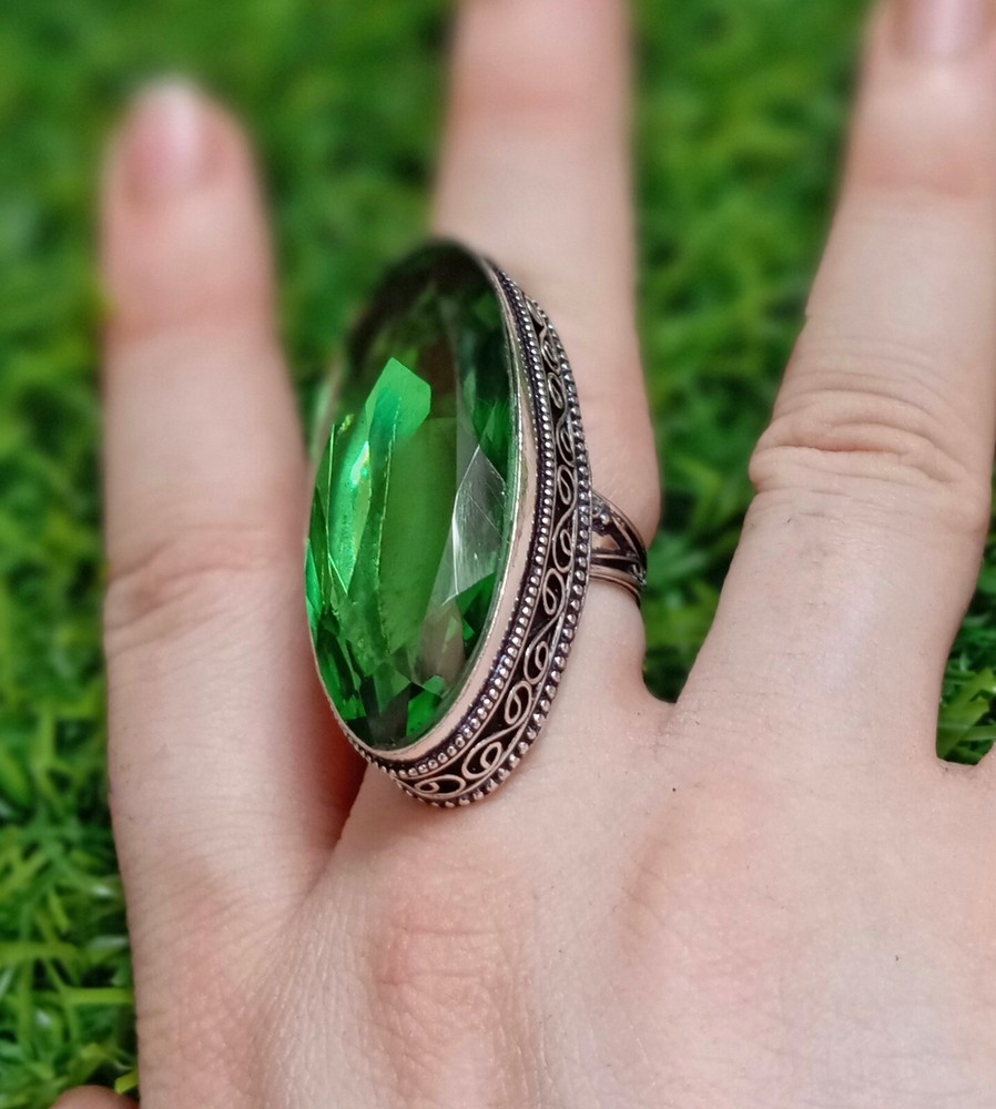 Peridot Ring 925 Sterling Silver Ring Big Oval Gemstone Ring Women's Ring.