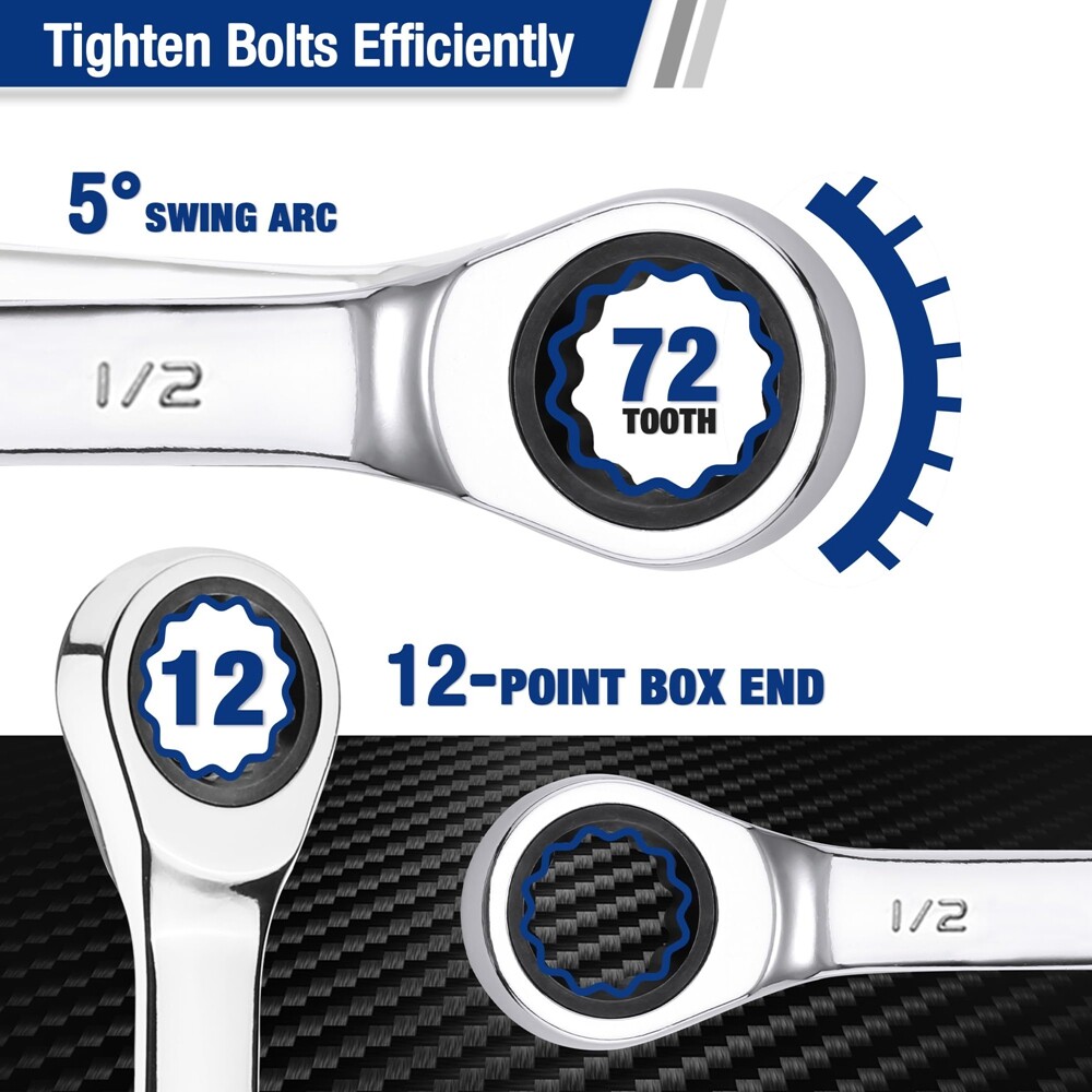 WORKPRO 1/2" Ratcheting Combination Wrench SAE 12-Point Design, 15-Degree Offset