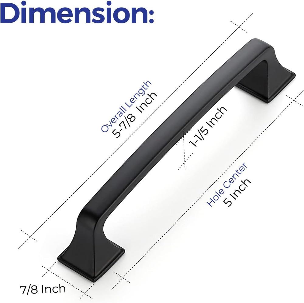 25 Pack Matte Black 5" Square Cabinet Pull Handles for Kitchen & Cupboards
