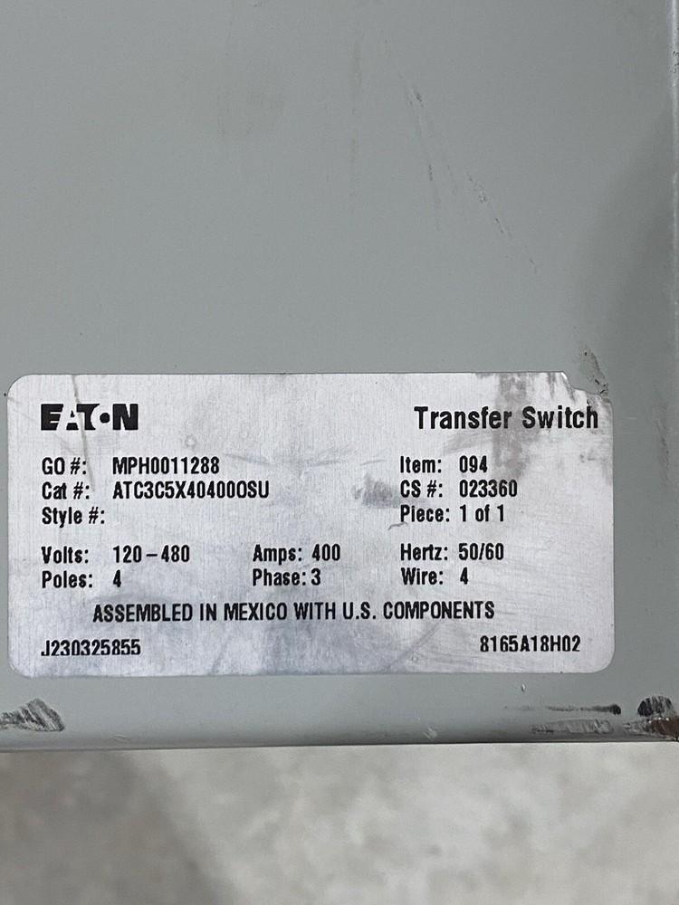 EATON Transfer Switch 400 Amps Enclosure Only Empty