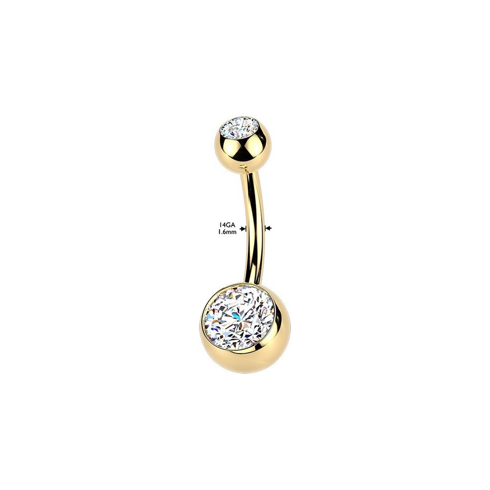 24K Gold Plated Titanium CZ Internal Threaded Navel Belly Button Ring