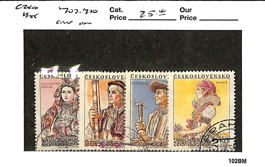 Czechoslovakia Postage Stamp, #707-710 Used, 1955 Ocova Costumes (AB)