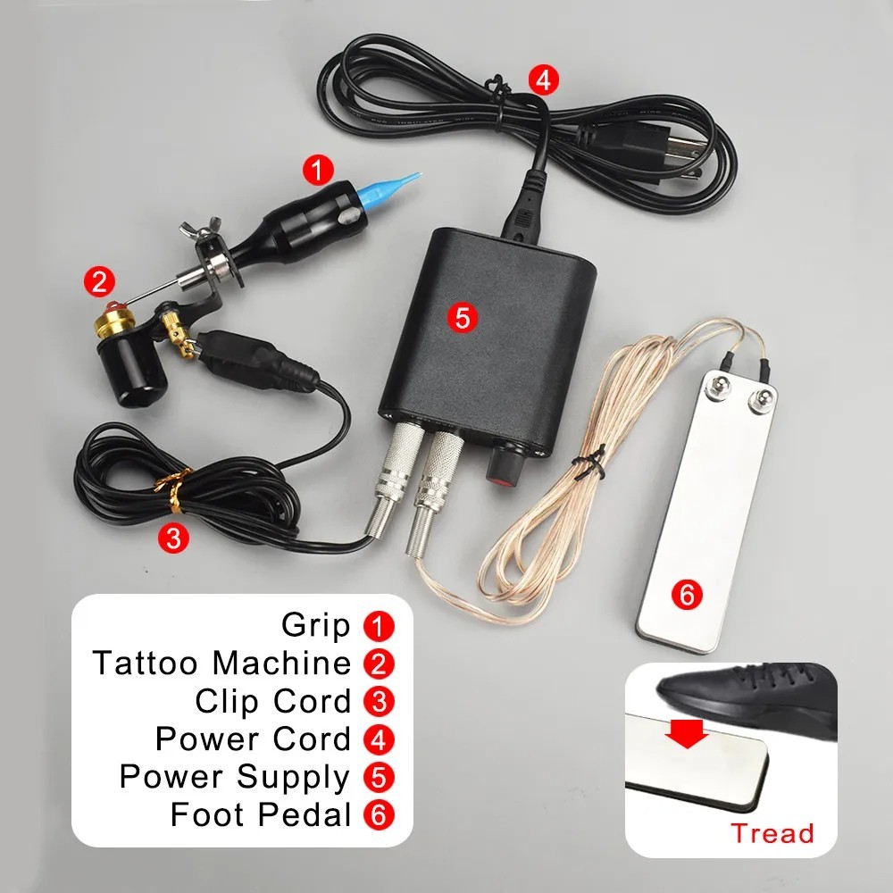 Complete Rotary Tattoo Machine Kit Shader Liner Assorted Set PowerSupply Needle