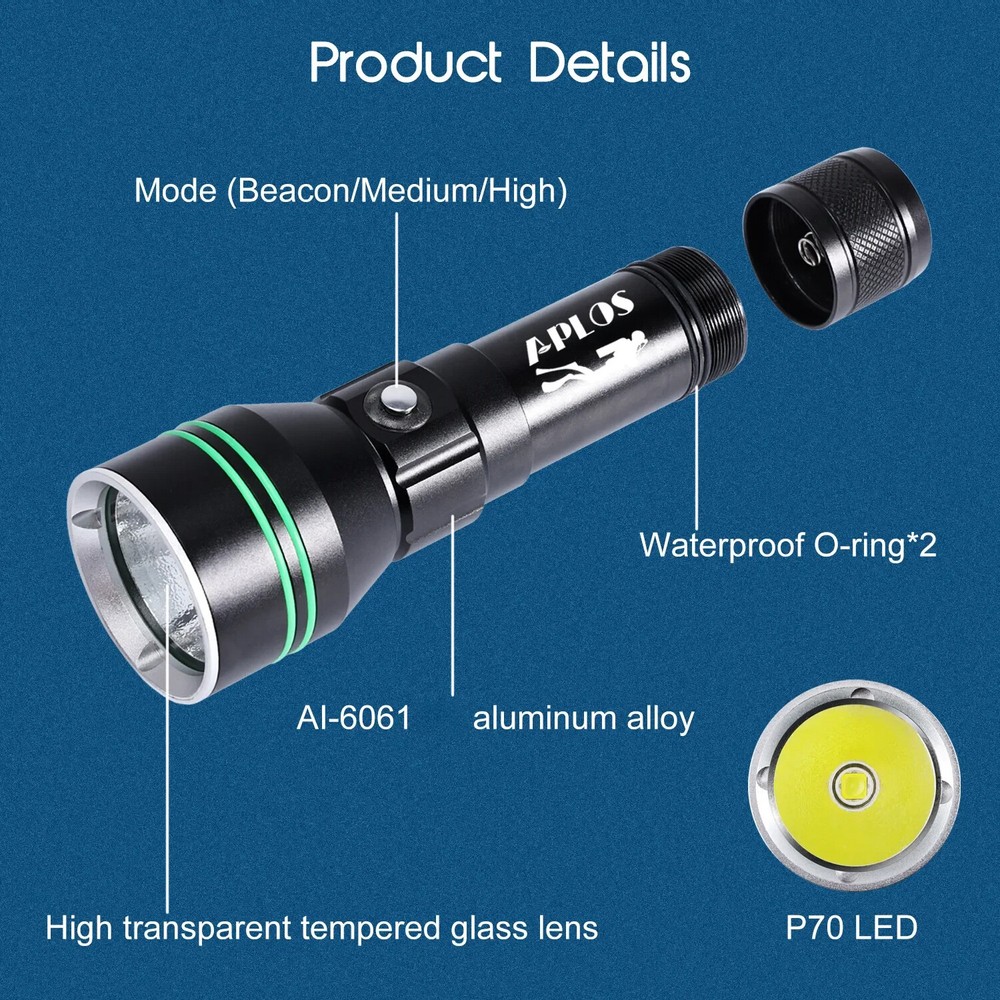 Professional LED Diving Flashlight Diving Torch Waterproof Underwater Lantern