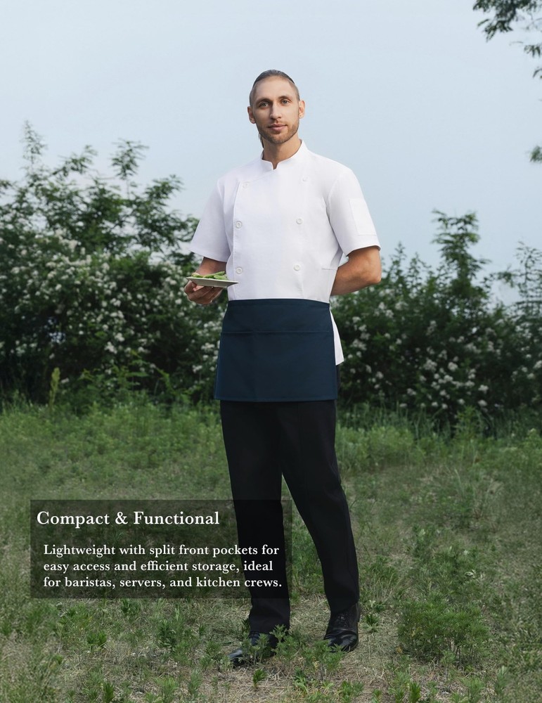 Half Waist Apron with Split Front Pockets – Adjustable Short Apron for Bar