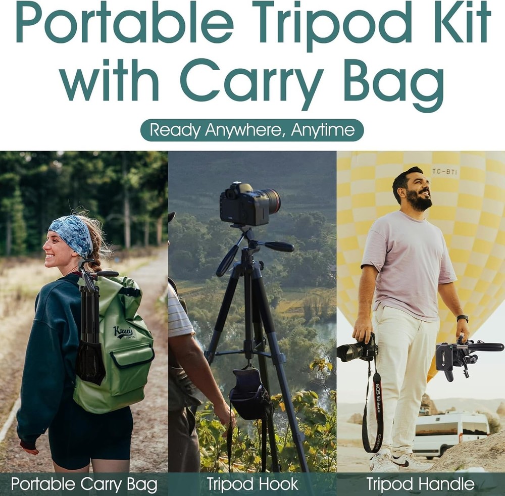 Adjustable Height 74" Tripod with Dual-Handle Design for Enhanced Stability