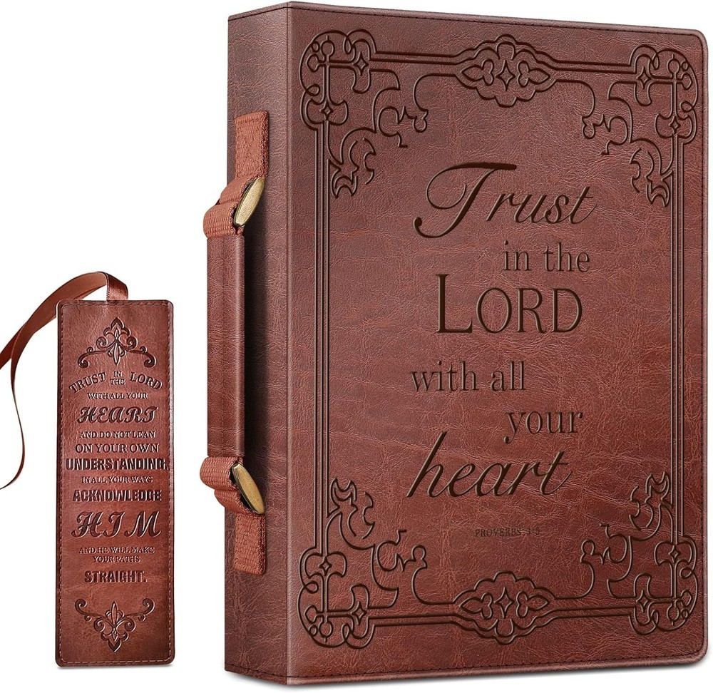 Classic Protective Bible Case with Handle and Bookmark - Brown Leather