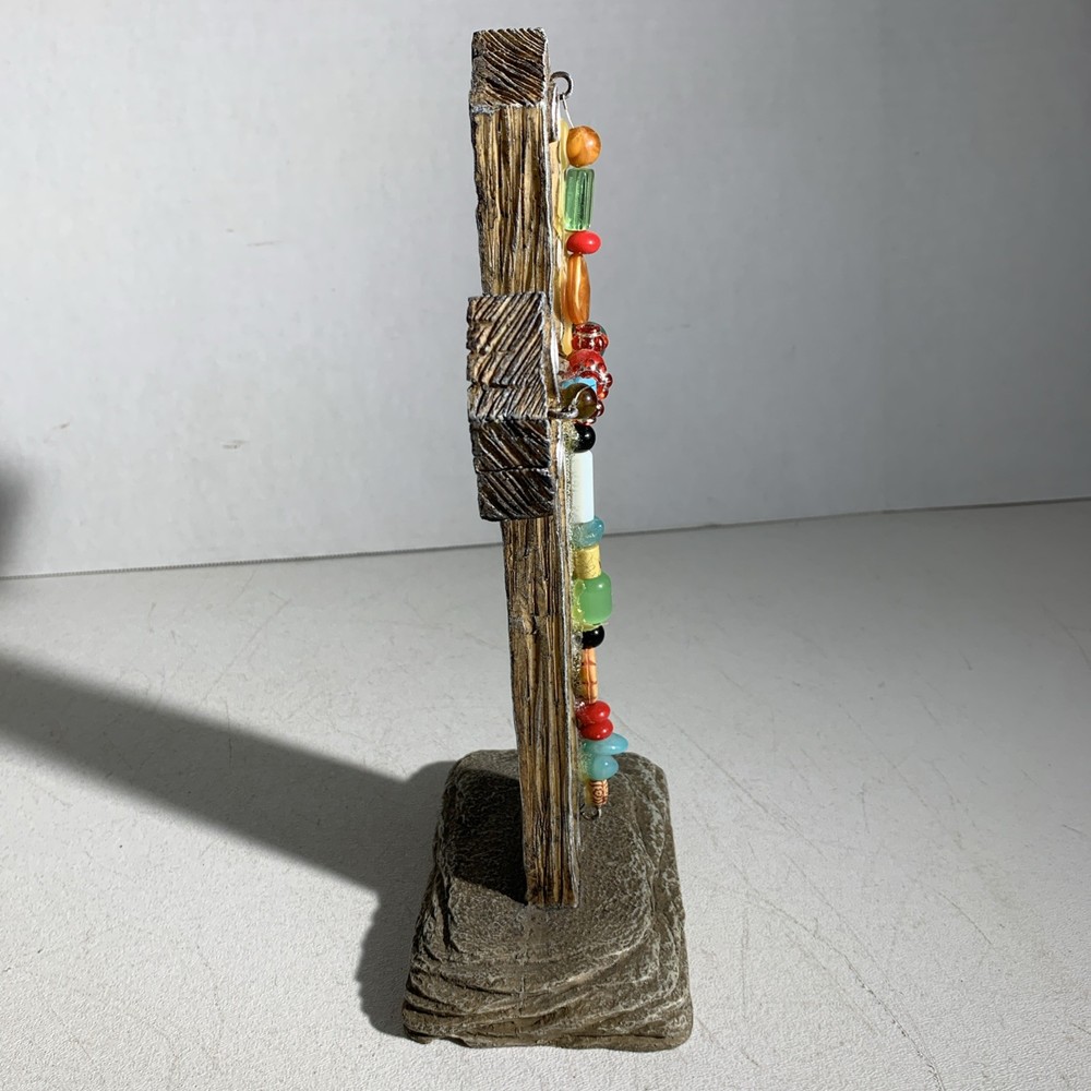 Small Boho Rustic Primitive Style Resin & Beads Standing Decorative Ornate Cross