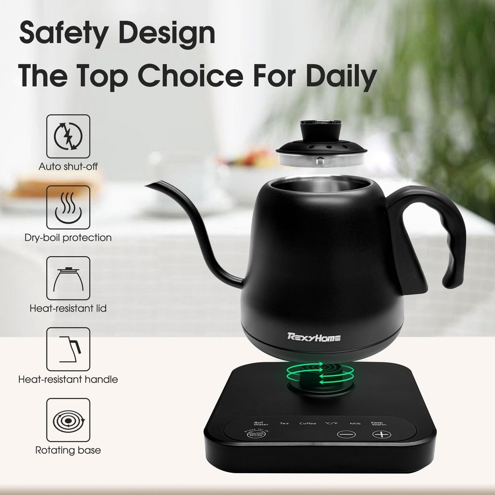 Gooseneck Kettle Temperature Control: ±1℉ Precise Target & Keep Warm, Quick H...