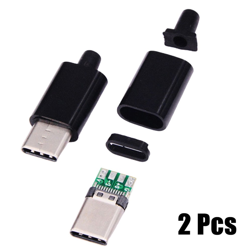 2pcs USB 3.1 TypeC Male-Plug With PCB-Board Welding Line With Black/White Shell