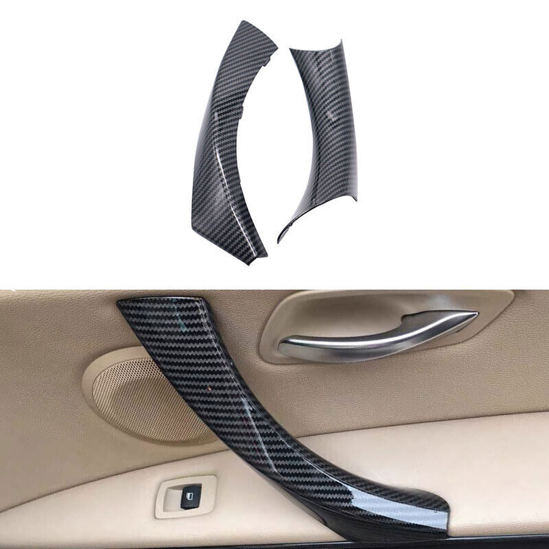 For BMW E90 328i Car Right Side Inner Door Panel Handle Pull Trim Cover Carbon