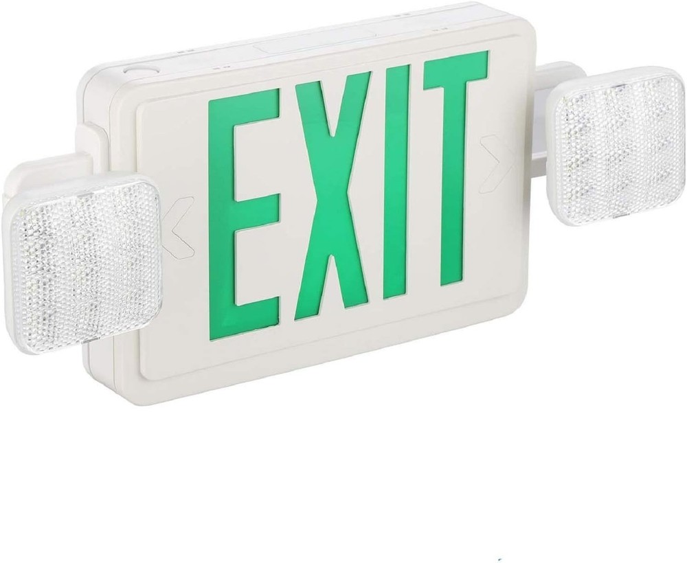 Two Adjustable LED Green Emergency Exit Lights w/ Battery Backup wall or ceiling