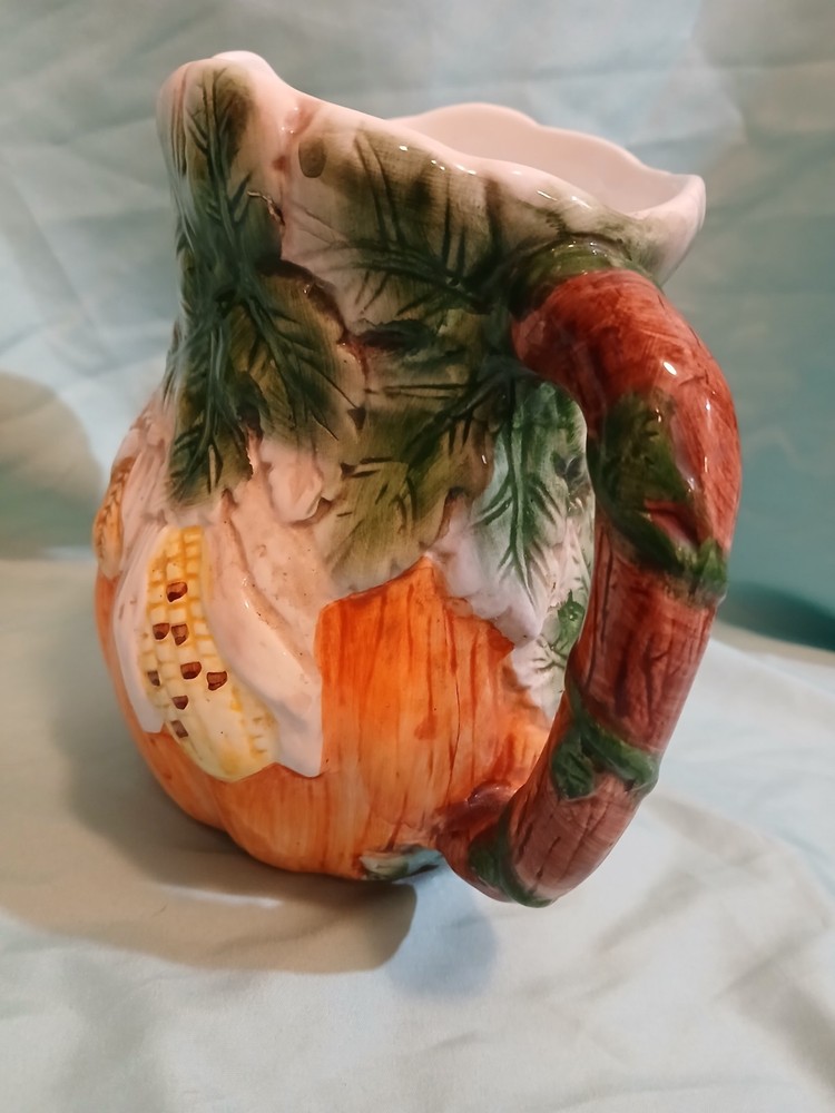 Bloom Rite Handpainted Ceramic Pitcher Fall Thanksgiving Corn