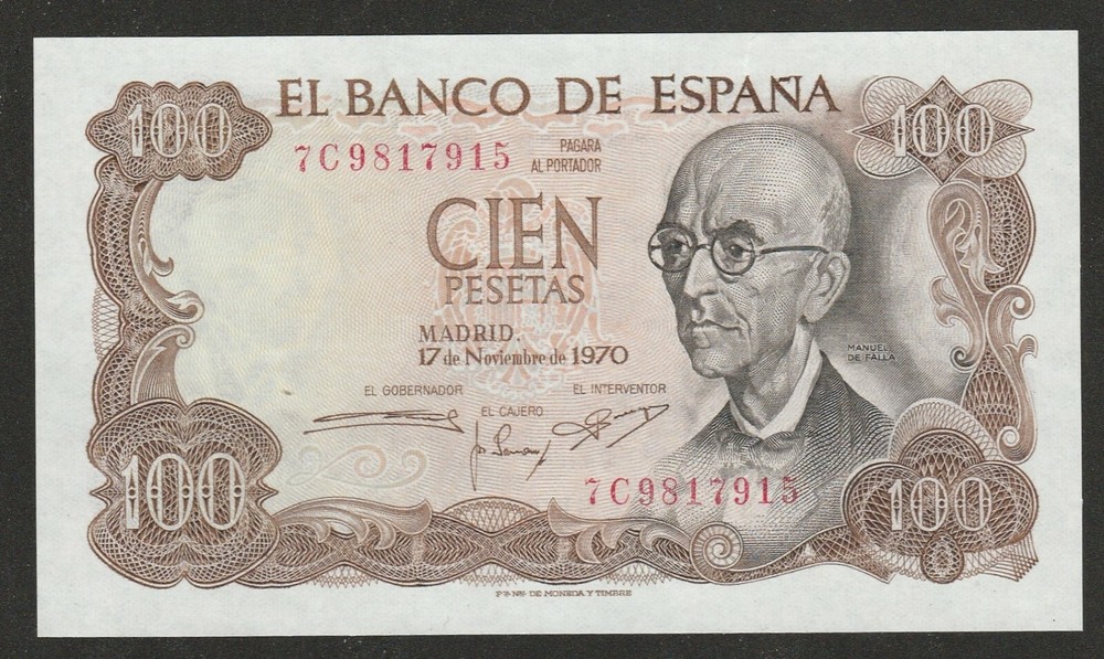 1970 (74) SPAIN 100 PESETA NOTE UNC