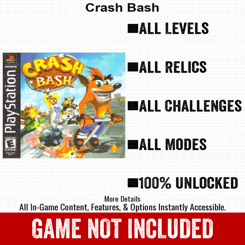 Crash Bash 100% Unlocked PlayStation Memory Card Cheats PS1