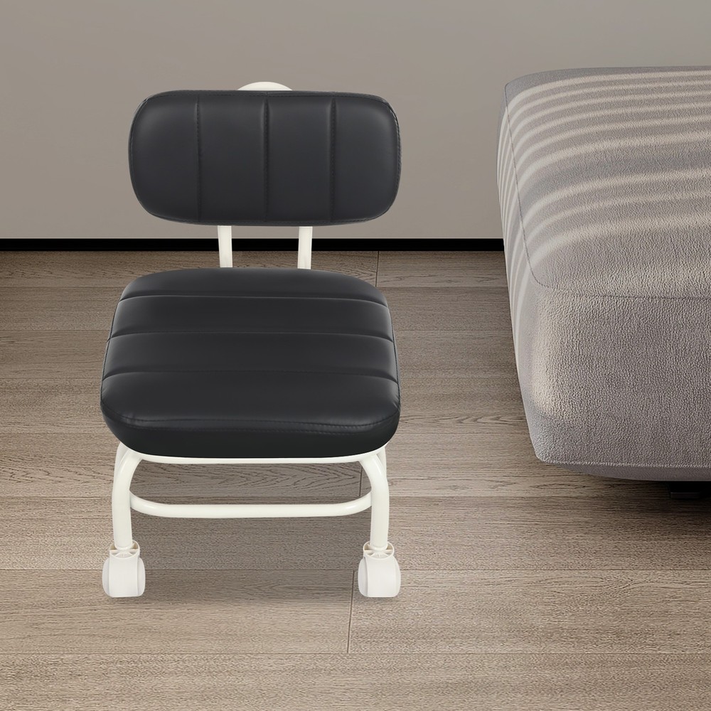 Low Rolling Stool, Roller Seat with Universal Swivel Caster Wheels & Backrest