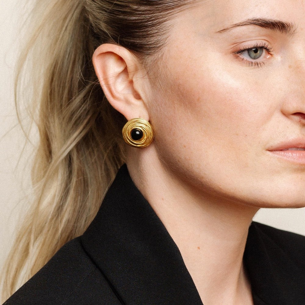 Gold & Black Vintage Stud Statement Earrings