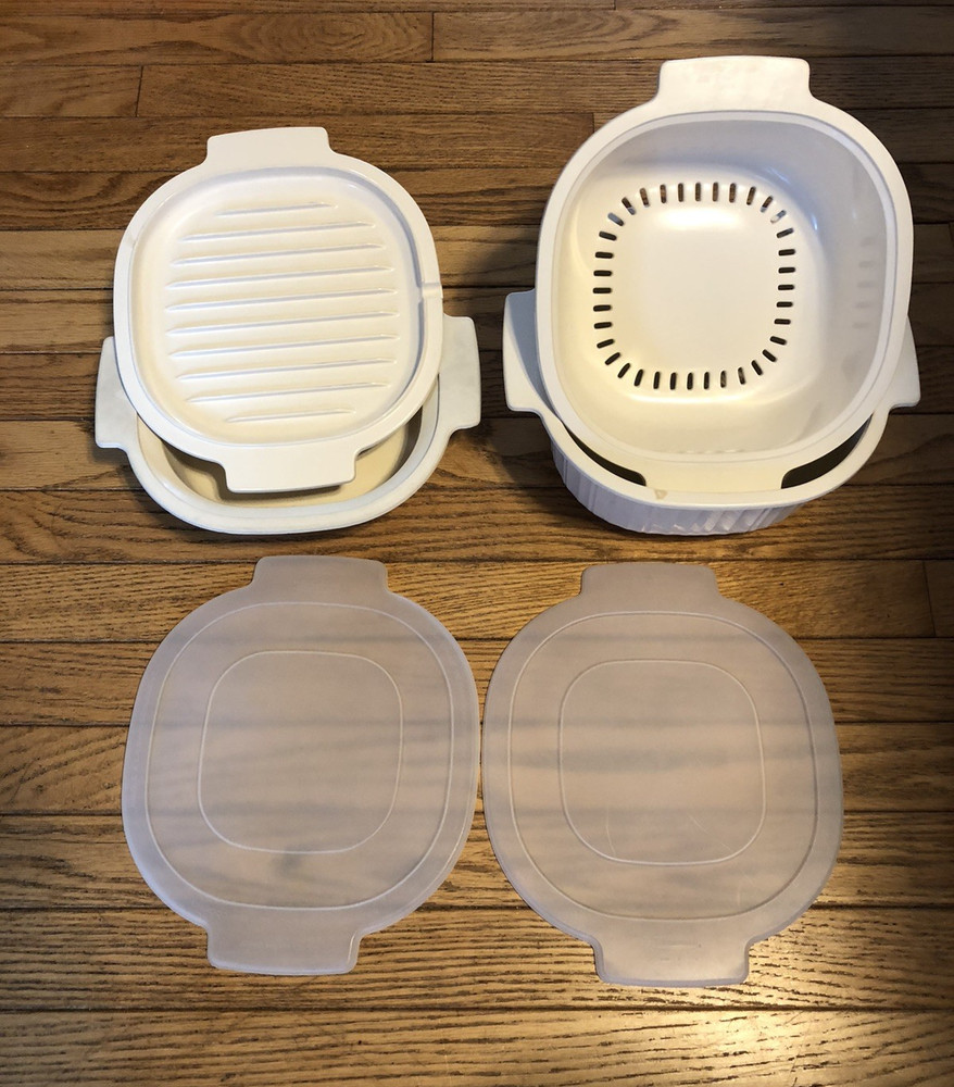 Vintage Rubbermaid Microwave Cookware 7 Pc Set Stackable Complete Beige