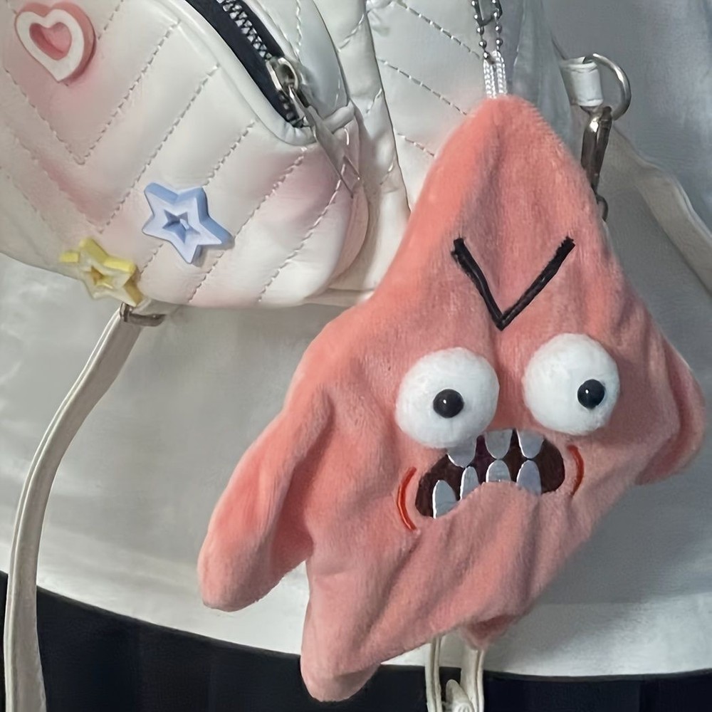 Grumpy Starfish Pink Kicking Plush Backpack Keychain Funny Cute Gift