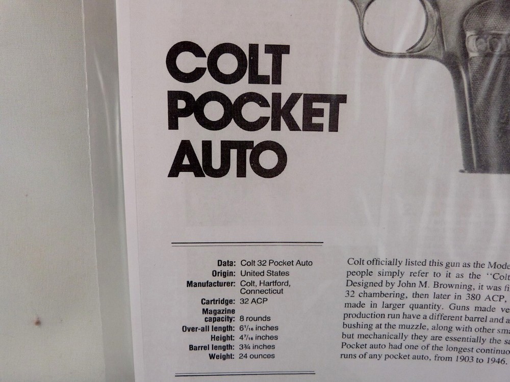 COLT POCKET AUTO HAND GUN BREAK DOWN INSTRUCTION KIT