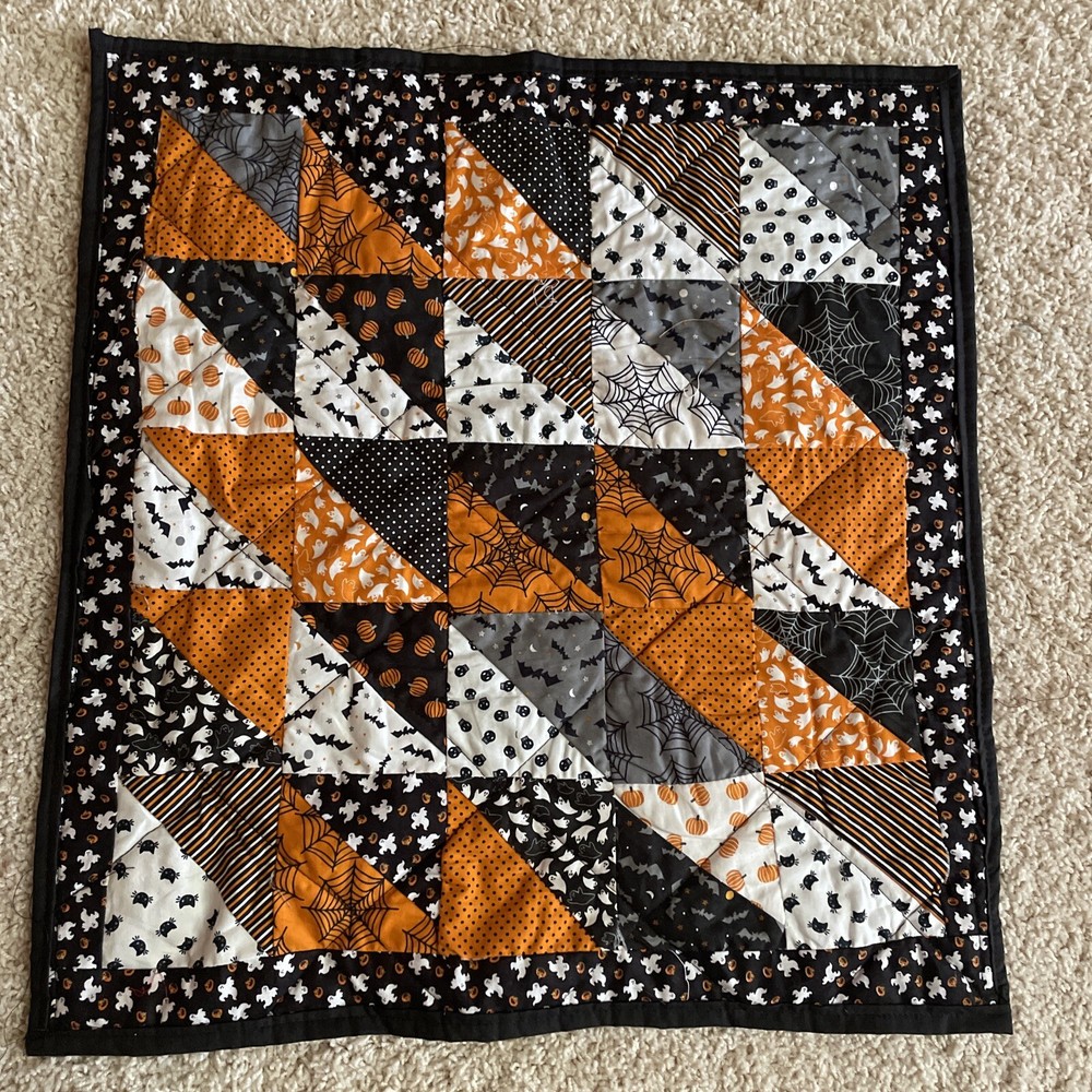 Halloween Patchwork  Table Topper / Handmade - Wall Hanger Farmhouse 20.5x22