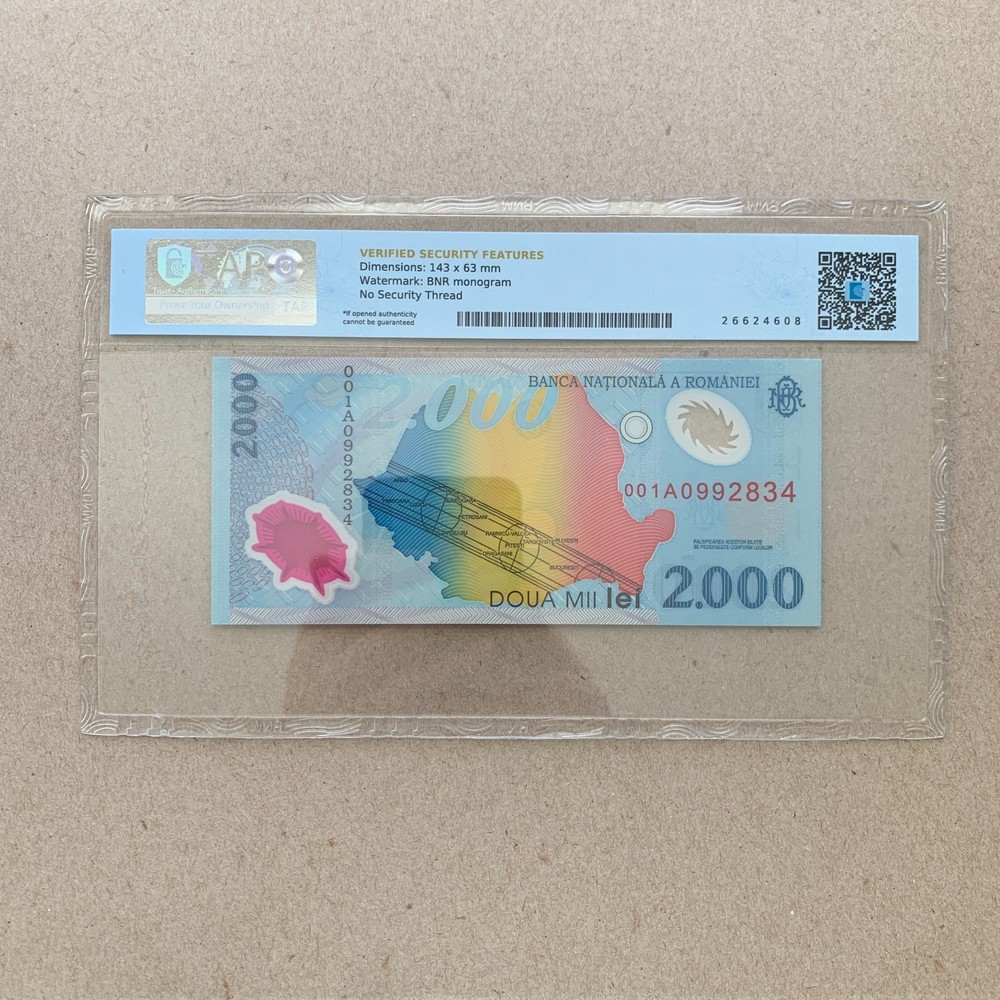 Space GALAXY Romania 2000 LEI 1999 Commemorative POLYMER Romanian Certificated