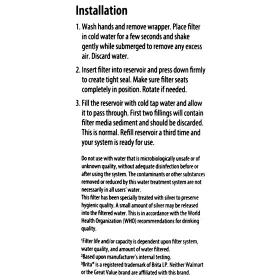 Great Value Water Filters, Fits Great Value & Brita Pitchers, Replacement 3 Pack