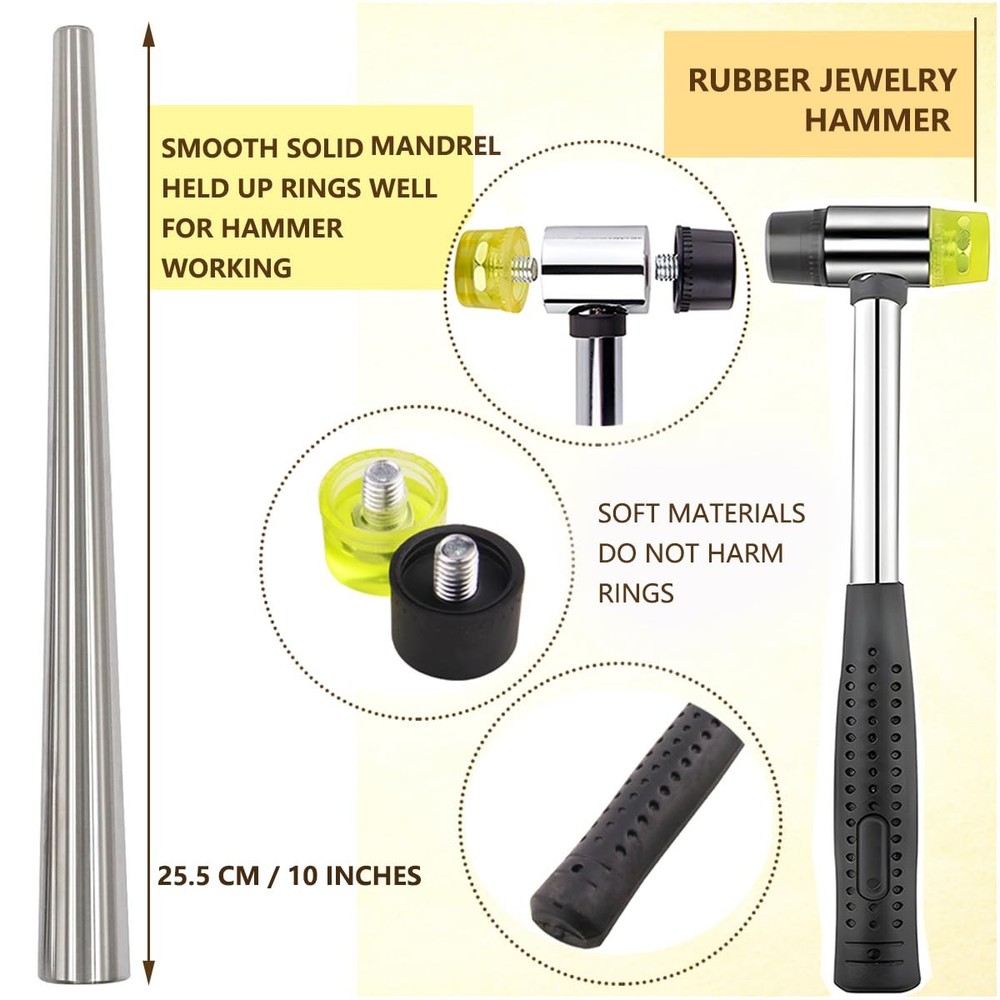 Ring Sizer Measuring Tool Mandrel Metal Sizing Kit Size SILVER