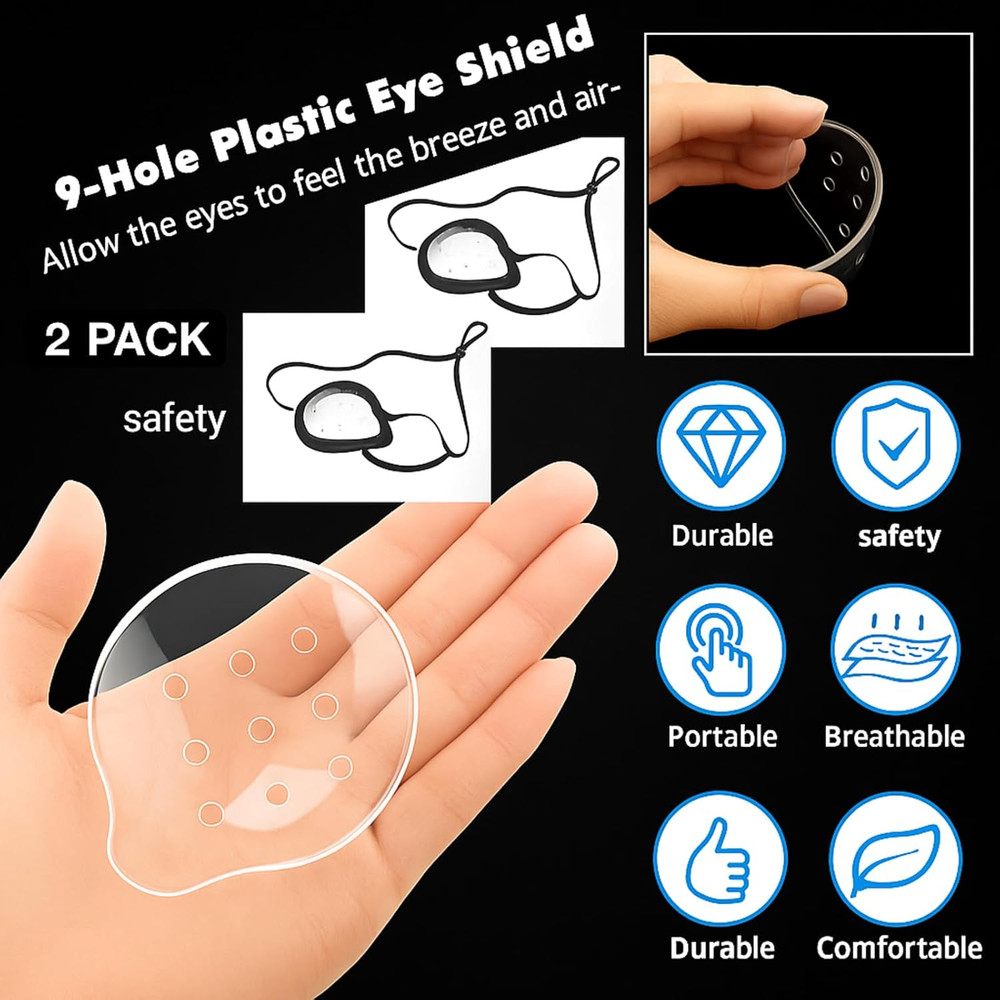2 Pack Ventilated Eye Shields, 9-Hole, Adjustable Strap, Post-Surgery Protection
