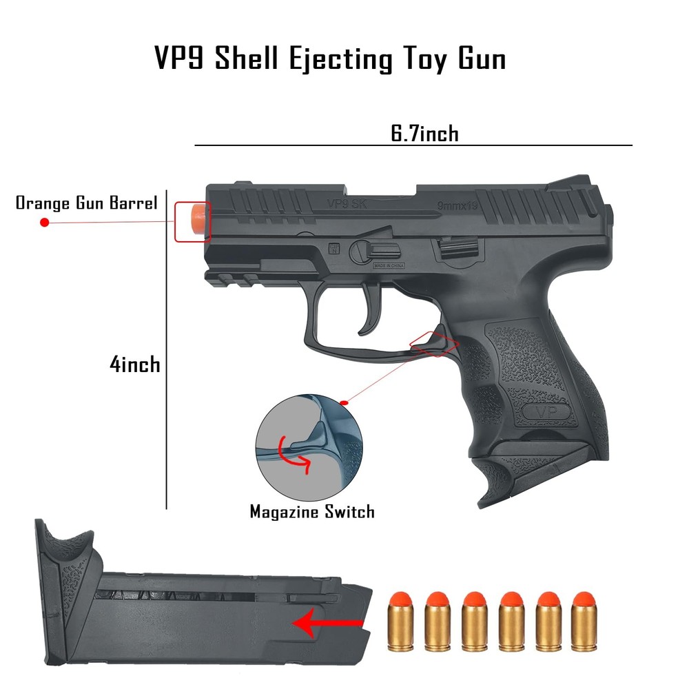 Dreamplay Shell Ejecting Toy Gun VP9 Realistic Automatic Pull Back Action