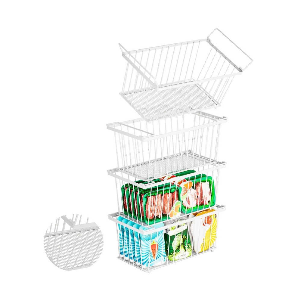 Enhanced Leak-Proof Bottom - Freezer Organizer Bins ，4 Pack Stackable Dee