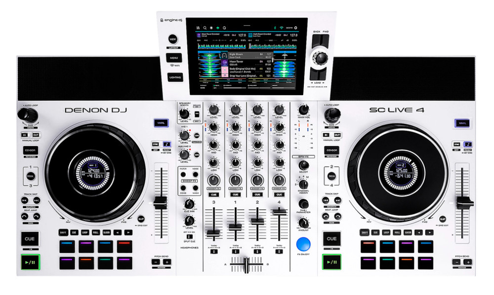 Denon DJ SC LIVE 4 WHITE - 4-Deck Standalone DJ Controller with 7” Touchscreen,