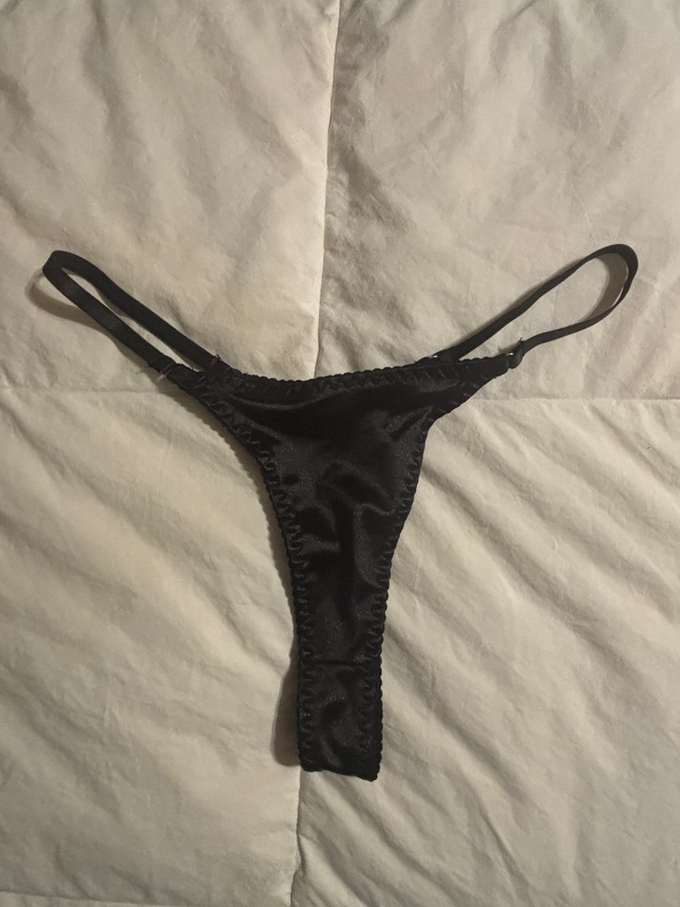 VTG black Satin String Bikini thong Panties Size 7/L