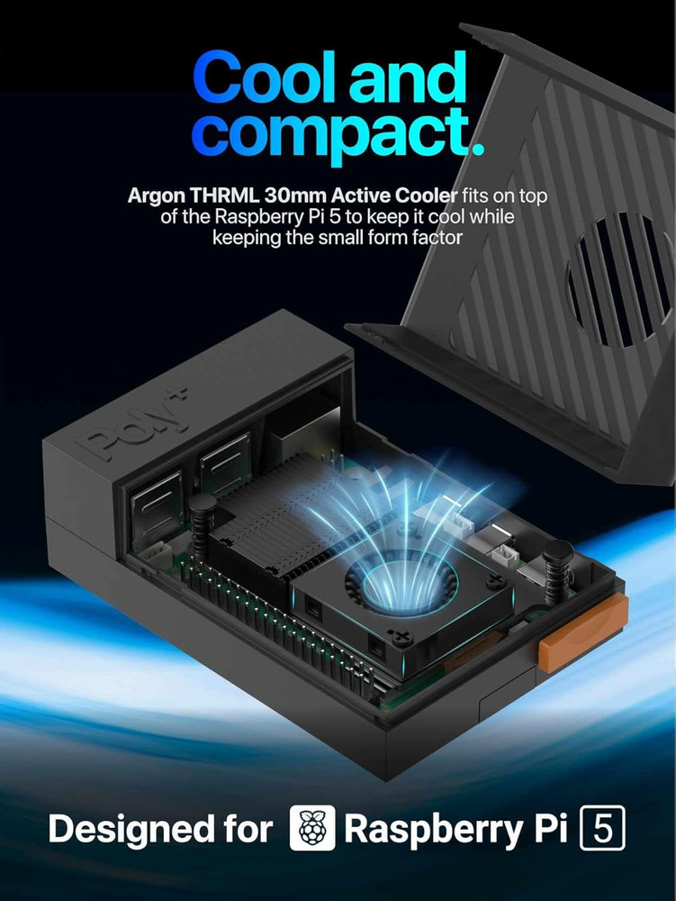 Argon Poly+5 Case with Active Cooler for Raspberry Pi 5 | with Argon THRML 30Mm