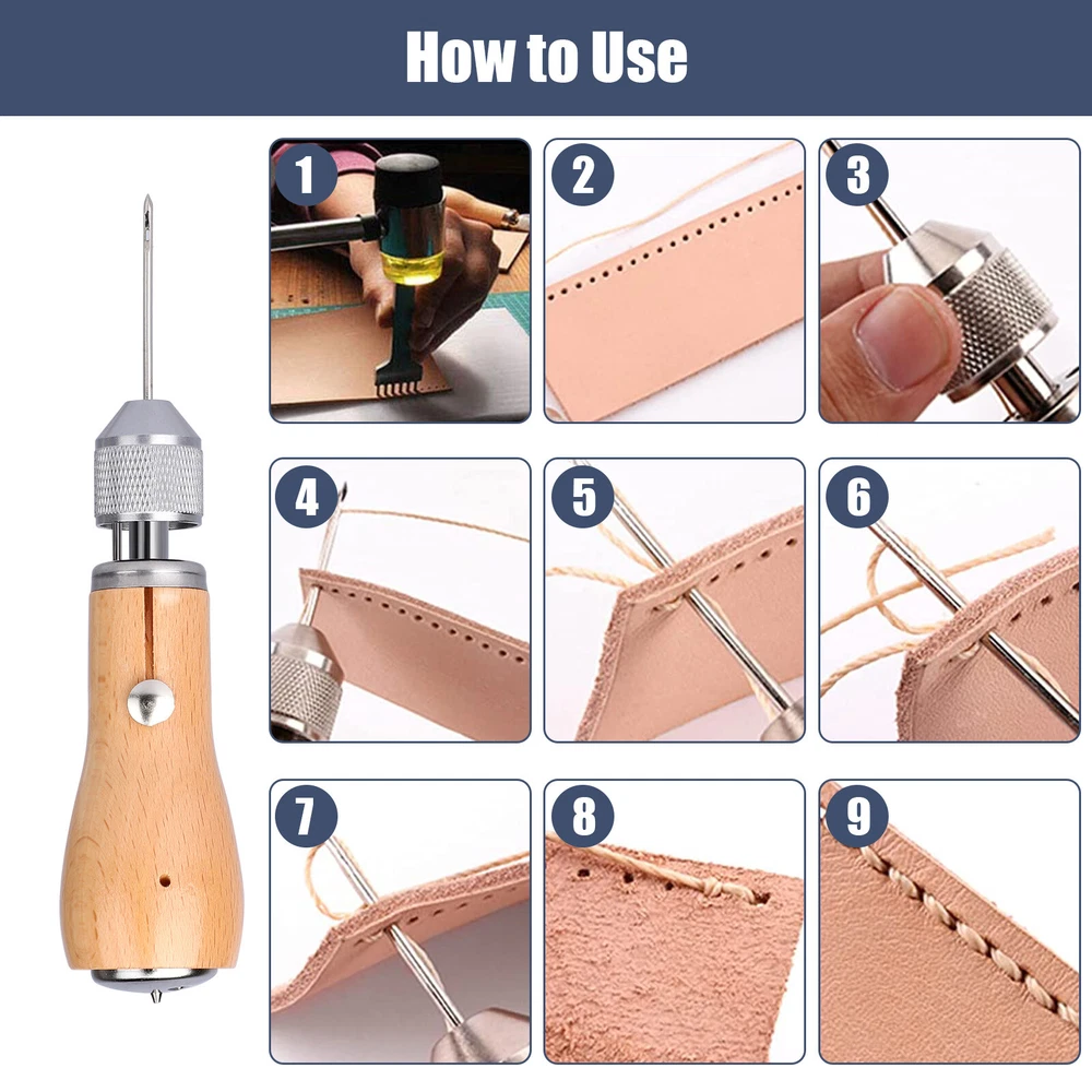 Leather Manual Speedy Stitcher Tool Sewing Awl Thread Kit with 4pcs Waxed Thread