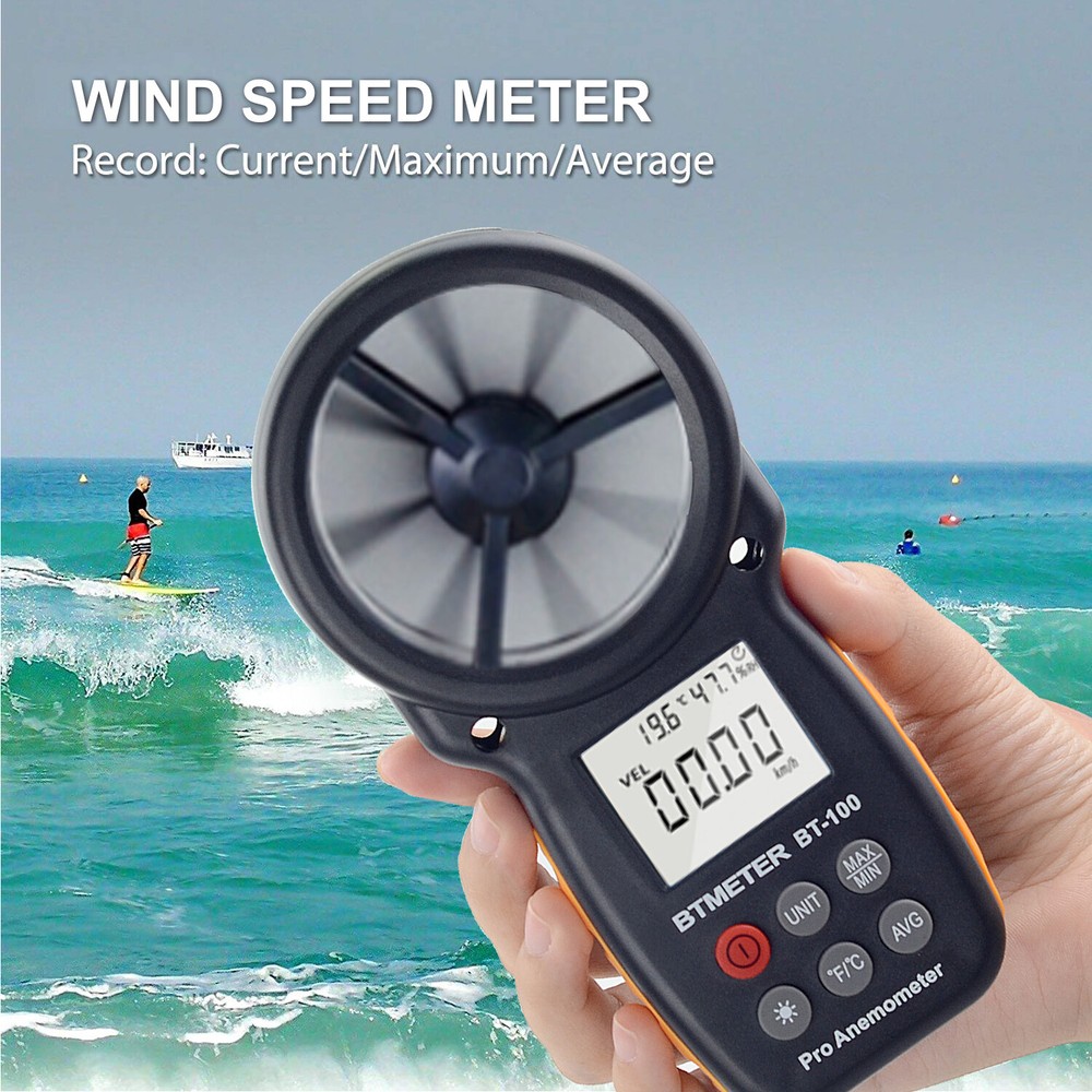 Anemometer Digital Wind Speed Meter Temp Gauge 5860ft/min Data Record with Case