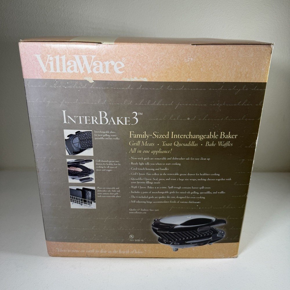 VillaWare InterBake3 Family-Sized Interchangeable Baker 4-square OPEN BOX