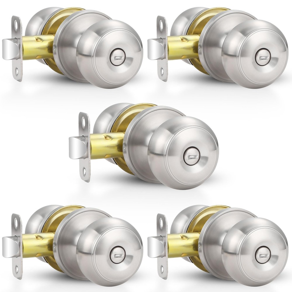 5 Pack Door Knobs Brushed Nickel Interior Keyless Door Lock Privacy Door Hand...