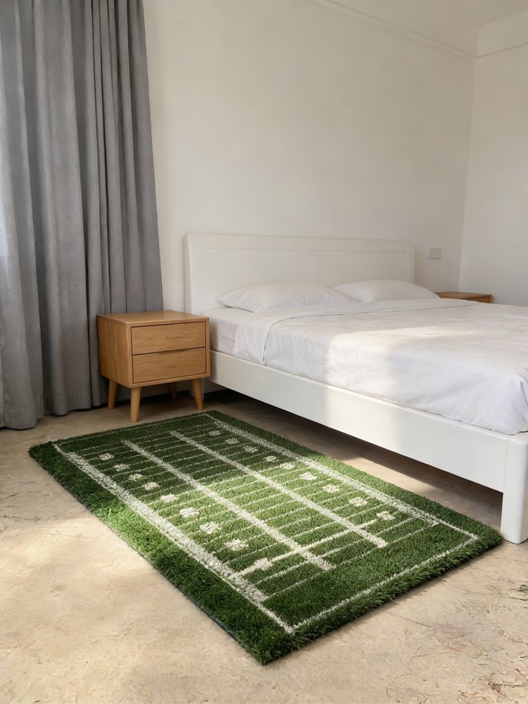 American Football Field Pattern Artificial Grass Mat 3x6 ft Embroidered process