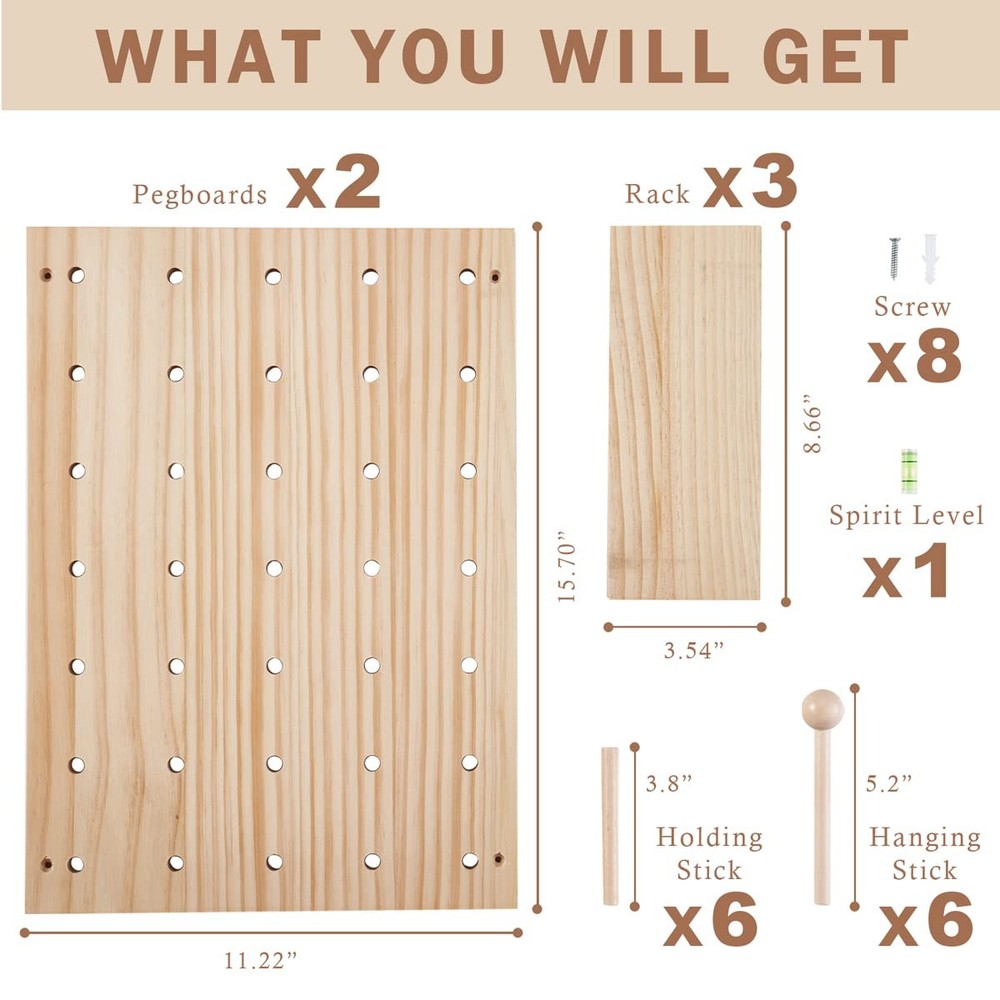 Wood Pegboard Combination Wall Organizer Kit Wooden Display Pegboard Panel Ki...